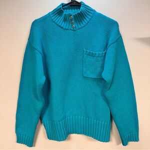 Marsh Landing 100% Cotton Warm Cottage Core Turquoise Cowl Neck Sweater M